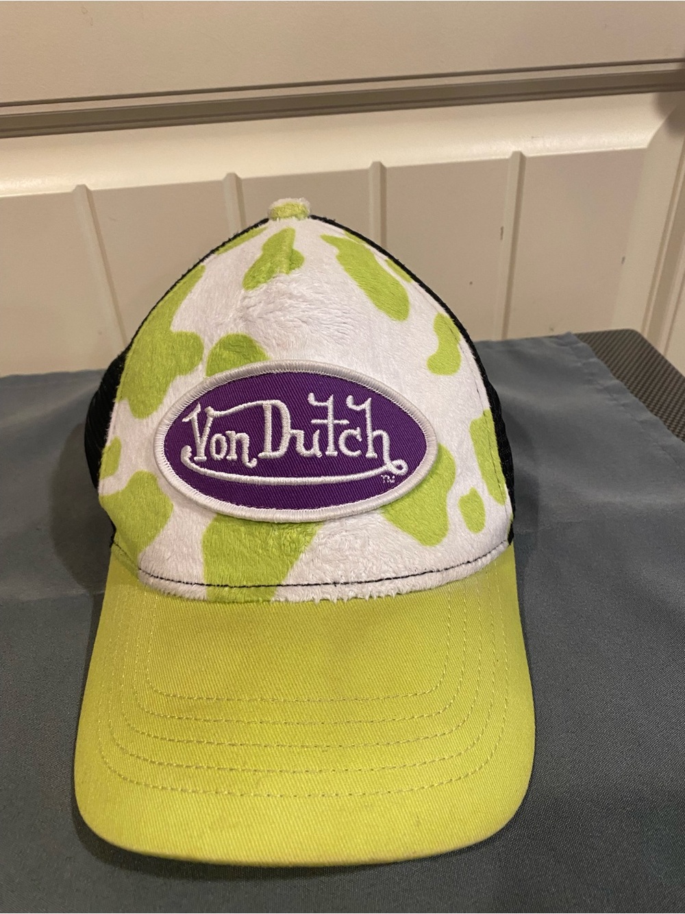Von Dutch Lime Green and Purple Logo Trucker Hat